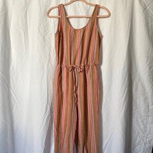Stripped jumpsuit joggers, linen, tie waist